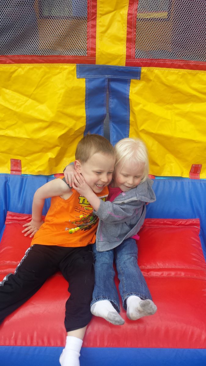 Kids on safety ramp entrance area of Castle Combo